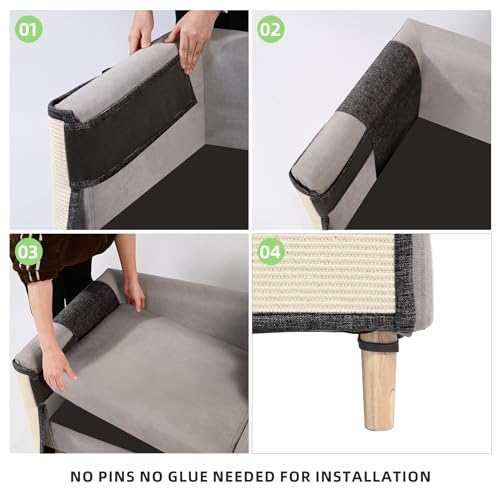 Cat Scratch Sofa Protector,Cat Scratching Couch Protector with 19.7''L*23.6''W Natural Sisal Cat Scratcher Mat for Protecting Couch Sofa Chair (Dark Grey/Right Hand) by Oroonoko - Image 8