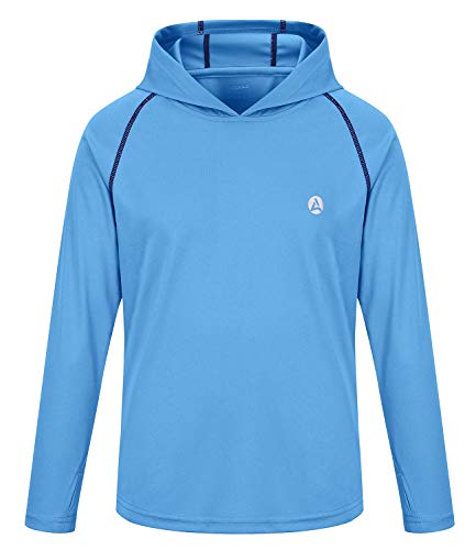 Image of Boys Grils Long Sleeve Sun Shirts UPF50+ Hoodie Thumbhole Rash Guard Quick Dry Atheltic Hiking Workout Water Playing