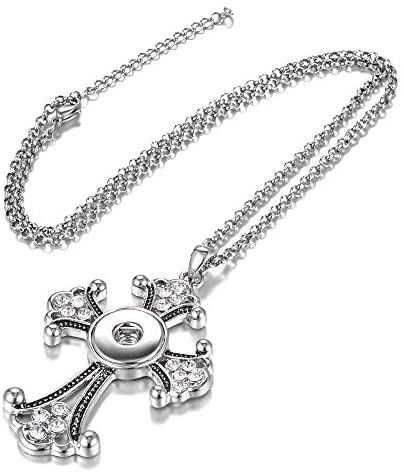NDHAN 18Mm Ginger Snap Button Jewelry Vintage Cross Pendant Necklace With Stainless Steel Chain4