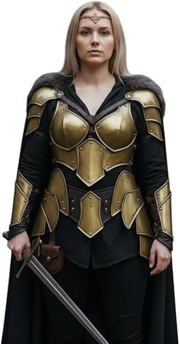 Women’s Medieval Knight Armor Steel Breastplate with Waist Tassets | Gothic Female Warrior Cuirass Costume for Cosplay, LARP, Renaissance Fair, Halloween, (Sword Not Included)