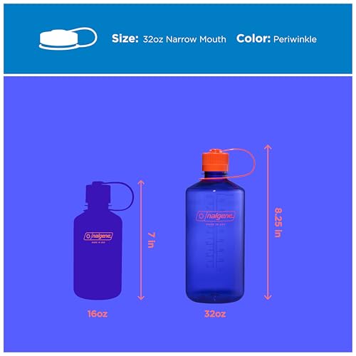 Image of Nalgene 32 oz Narrow Mouth Water Bottle | BPA-Free, Durable & Leak Proof, Lghtweght Bottle for Hkng, Gym & Travel, Perwnkle