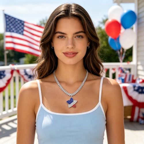 NTOYDHSZ 4th of July Necklace for Women, Red White Blue Patriotic Jewelry, USA Independence Day Necklace, Memorial Day Patriotic Accessories by NTOYDHSZ - Used condition - Image 2
