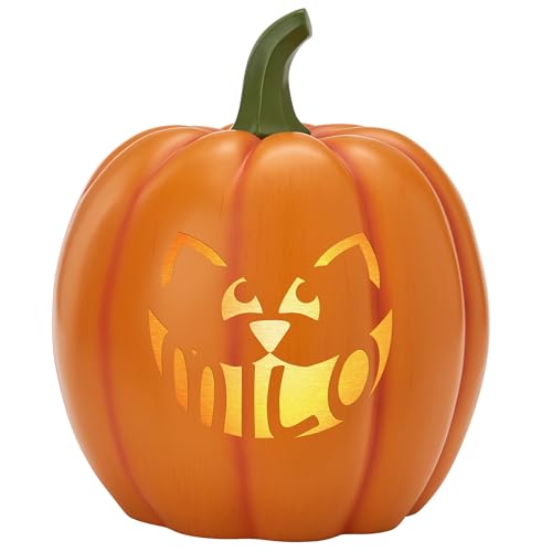 Let's Make Memories Personalized Jack o Lantern Halloween Pumpkin Decor Outdoor- Light Up Indoor/Outdoor Halloween Decorations - Trunk or Treat - Custom Name - XL - Orange - Cat