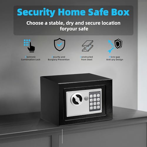 SINZUX 6.6L Digital Steel Safe, Safe Boxes for Home Use, Electronic Security Home Office Money Cash Safes With 2 keys, Wall Safes 230mmx170mmx170mm-Black - Image 4