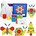 GEMEM 155 Pcs Wooden Pattern Blocks Set Geometric Shape Puzzle Kindergarten Classic Educational Montessori Tangram Toys for Kids Ages 4-8 with 24 Pcs Design Cards