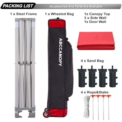 Image of ABCCANOPY Commercial Pop Up Canopy Tent with Sidewalls 10X15,Red