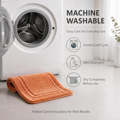 Bathroom Rugs Set 3 Piece Memory Foam, Bordered Toilet Rug, Non-Slip Orange by RUN HELIX - Used condition - Image 5