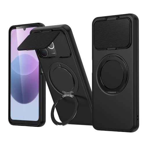 Image of Spazy Case Realme P4 Lite Back Cover|Premium Magnetic Ring Stand Case with Camera Protection Slider|360 Rotating Kickstand|Slim & Strong Grip Phone Case for Realme P4 Lite-Black
