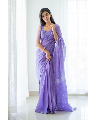 Image of SGF11 Women's Kanjivaram Soft Cotton Linen Silk Saree With Blouse Piece