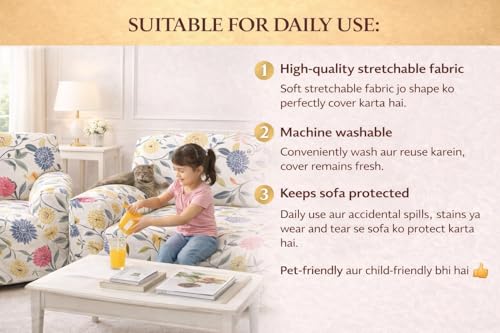 Image of Universal 3 Seater Sofa Cover Fully Covered Stretchable Spandex Non-Slip Elastic Slipcover | Soft Washable Fabric Sofa Protector for Living Room Furniture (Flower Design)