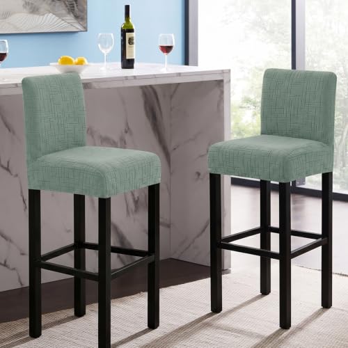 Image of FUANGUI Bar Stool Covers Set of 2, Stretch Bar Stool Seat Covers | Washable Removable Bar Chair Covers with Backs Slipcovers, Bar Chair Covers Square for Kitchen Dining Room Cafe
