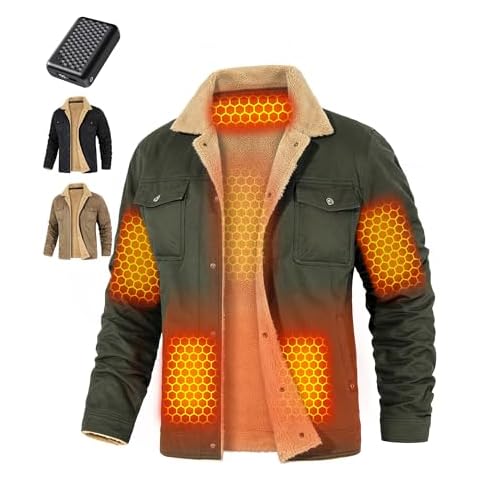 Men Heated Jacket Battery Pack Included Casual Fleece Lined Winter Work Coat Graphene Warming Clothes Apparel Rechargeable 12v 7.4v USB Electric Sherpa Sweater Sweatshirt Vest Hoodie Self Heating Cover