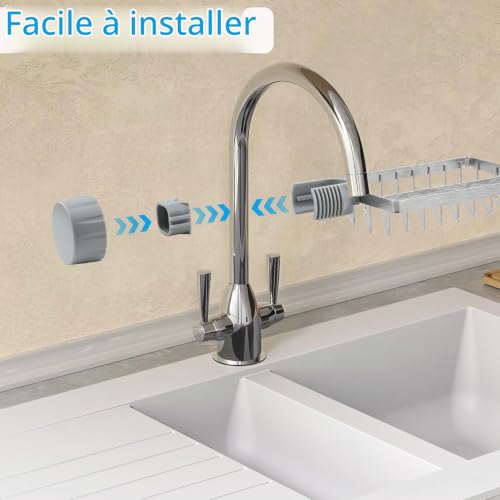 YoHyien Etagere Douche sans Percage en Acier Inoxydable, Porte Savon Barre 22–32 mm, Support Gel Douche, Shampoing pour Salle de Bain, Rangement Eponge Robinet Cuisine avec Porte-Serviettes (Argente) – vue 7