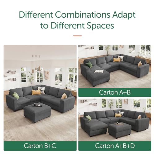 Image of HONBAY Sectional Sofa, 6 Seater L-Shaped Sectional Couch with Storage Ottoman for Living Room, Dark Grey