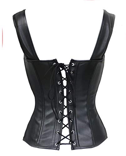 Bslingerie Womens Black Faux Leahter Wetlook Bustier Corset (M, Black (Overbust))