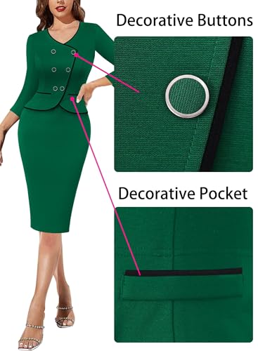 VFSHOW Womens 2024 Fall Work Business Dresses Double Breasted V Neck Office Slimming Peplum Pencil Sheath Dress4