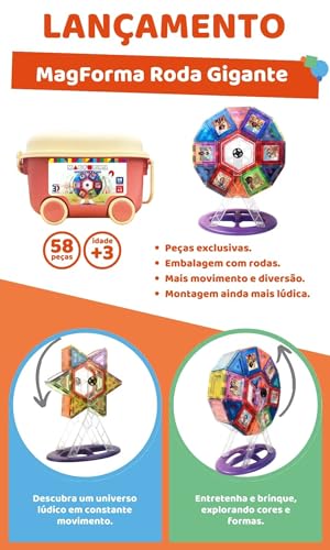 Blocos Magnético Magforma Roda Gigante 58 peças brinquedos magnéticos educativo