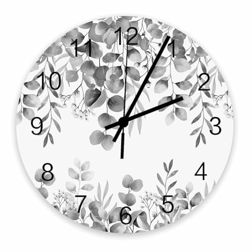 Grande horloge murale botanique au design eucalyptus raffiné