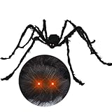 6.5ft Halloween Hairy Spider Outdoor Decorations,Light-up LED Eyes Scary Giant Spider Fake Large...