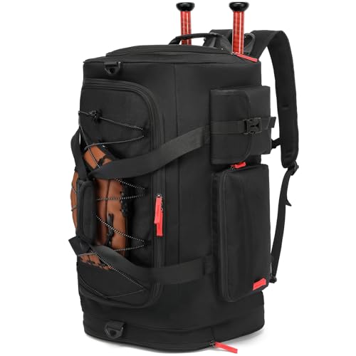 TUGUAN Large Baseball Duffle Bag Softball Backpack for Adult & Youth 65L Spors Gym Duffel Equipment Bag with Shoe Compartment and Bat Holder Catchers Gear Bag Fits Batting Mitten Tball Gear Helmet