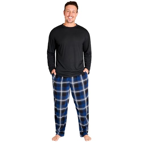 Get Trend Pyjamas Set for Men & Teens M-3XL, Loungewear & Nightwear PJs With 2 Pockets, Checked Lounge Pants, Gifts for Him (XL, Black)