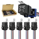 techextra 5 Stück 4-polige Relais 12V 40/30A, Kfz-Relais, IP65 Wasserdichtes Relay Mit Kabelbaum, 12AWG Hochbelastbare Verzinnte Kupferdrähte, SPST-Kfz-Relais-Set für Hupen, Anlasser, Kühlerlüfter