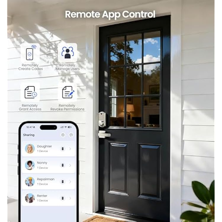 Veise VE017-B Fingerprint Smart Lock for Front Door, App Control, 8-in-1 Keyless Entry Deadbolt with 2 Zinc Alloy Lever Handles Set, Emergency Power Port, Auto Lock, Electronic Keypad, Satin Nickel