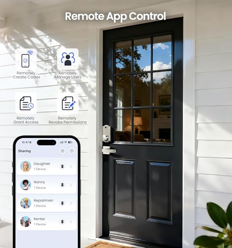 Image of Veise VE017-B Fingerprint Smart Lock with 2 Lever Handles Set, Satin Nickel | App Control, Fob, Touchscreen, Remote Access Sharing, Electronic Keypad, 8-in-1 Keyless Entry Deadbolt for Front Door