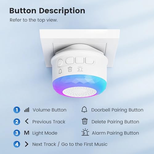 Image of Wireless Doorbell with Safety Alarm & Night Light for Home and Office, Upto 350M Range with 62 Chimes, Diamond Shape, 6 RGB LED modes, 4 Level Volume, Calling Bell (Transmitter & Receiver)
