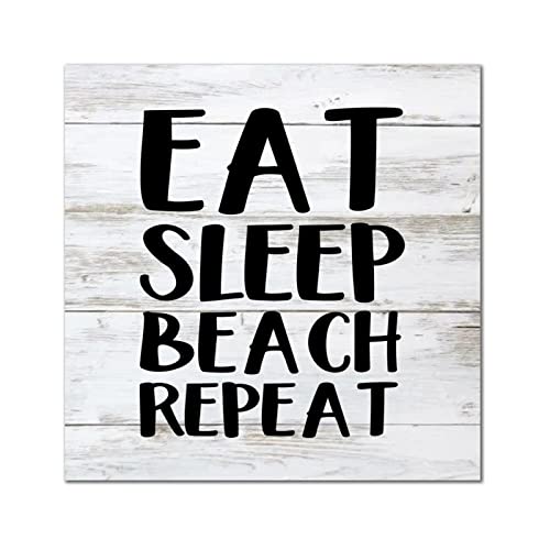 Plaque murale en bois rétro 30x30 cm Eat Sleep Beach Repeat