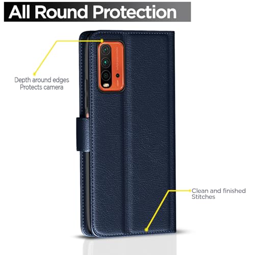 Image of Pikkme Redmi 9 Power Leather Flip Cover Wallet Case for Redmi 9 Power (Blue)
