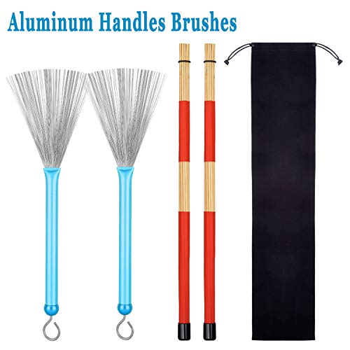 1 Pair Retractable Drum Wire Brushes with Comfortable Aluminum Handles and 1 Pair