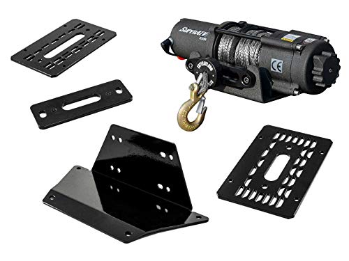 SuperATV 6000 lb Black Ops Winch with Heavy Duty Winch Mounting Plate for 2018+ Polaris RZR XP Turbo S / 2019+ RZR XP4 Turbo S | For Use with NO Front Bumper | Complete RZR Winch Kit Ready for Install