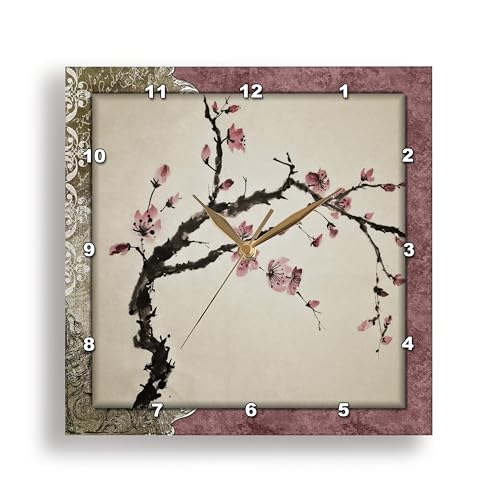 3dRose LLC Elegant Chinese Flowers 10 by 10-Inch Wall Clock