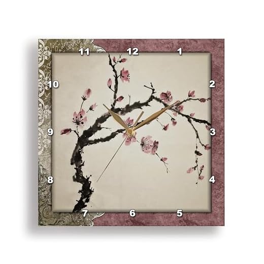 3dRose LLC Elegant Chinese Flowers 10 by 10-Inch Wall Clock