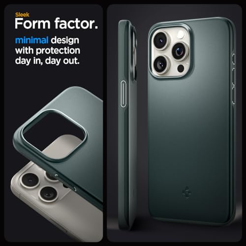 Image of Spigen Thin Fit Back Cover Case for iPhone 15 Pro Max, Durable Protection, Slim Frame - Polycarbonate + TPU | Abyss Green