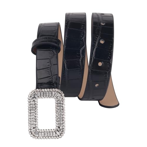 Women's Leather Belt Casual Fashion Waist Belt with Silver Square Diamond Buckle for Jeans Pants Dress3