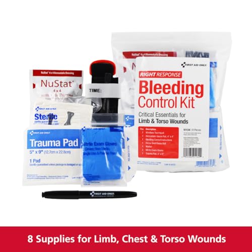 Image of First Aid Only 91134 Critical Essentials Bleeding Control Kit for Limb & Torso Wounds, 8 Pieces