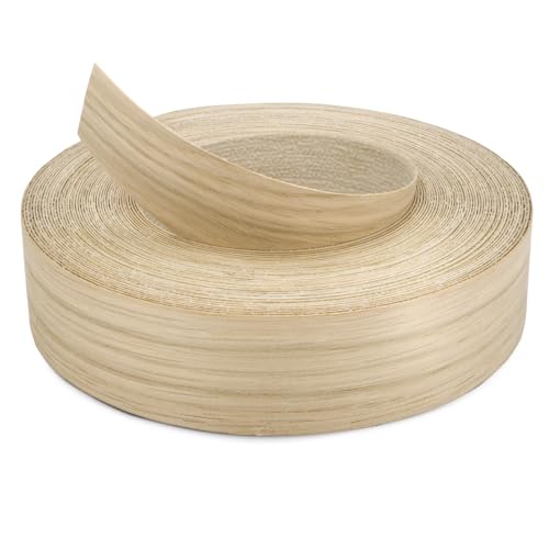 White Oak Edge Banding Veneer Roll Typically 8 FT or Longer Continuous Segments 1-1/2 Inch x 25 FT Pre-Glued Real Wood Sanded Smooth Easy Iron-On for Furniture & Large DIY Projects