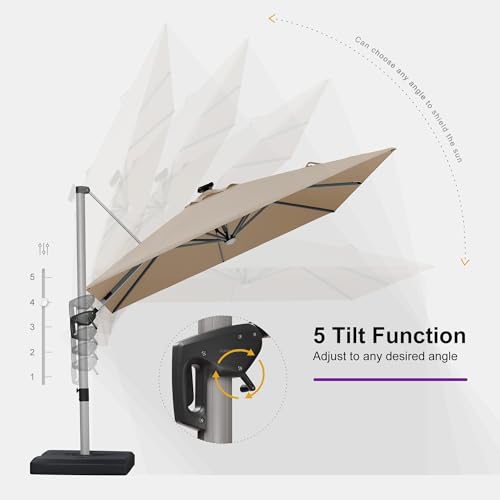 Image of PURPLE LEAF Cantilever Umbrella 9' X 12' Solar LED Light Patio Deck, Beige