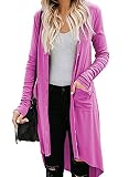 Naggoo Women's Long Cardigans Button Down High Low Solid Knit Loose Cardigans with Pockets Hot-Pink