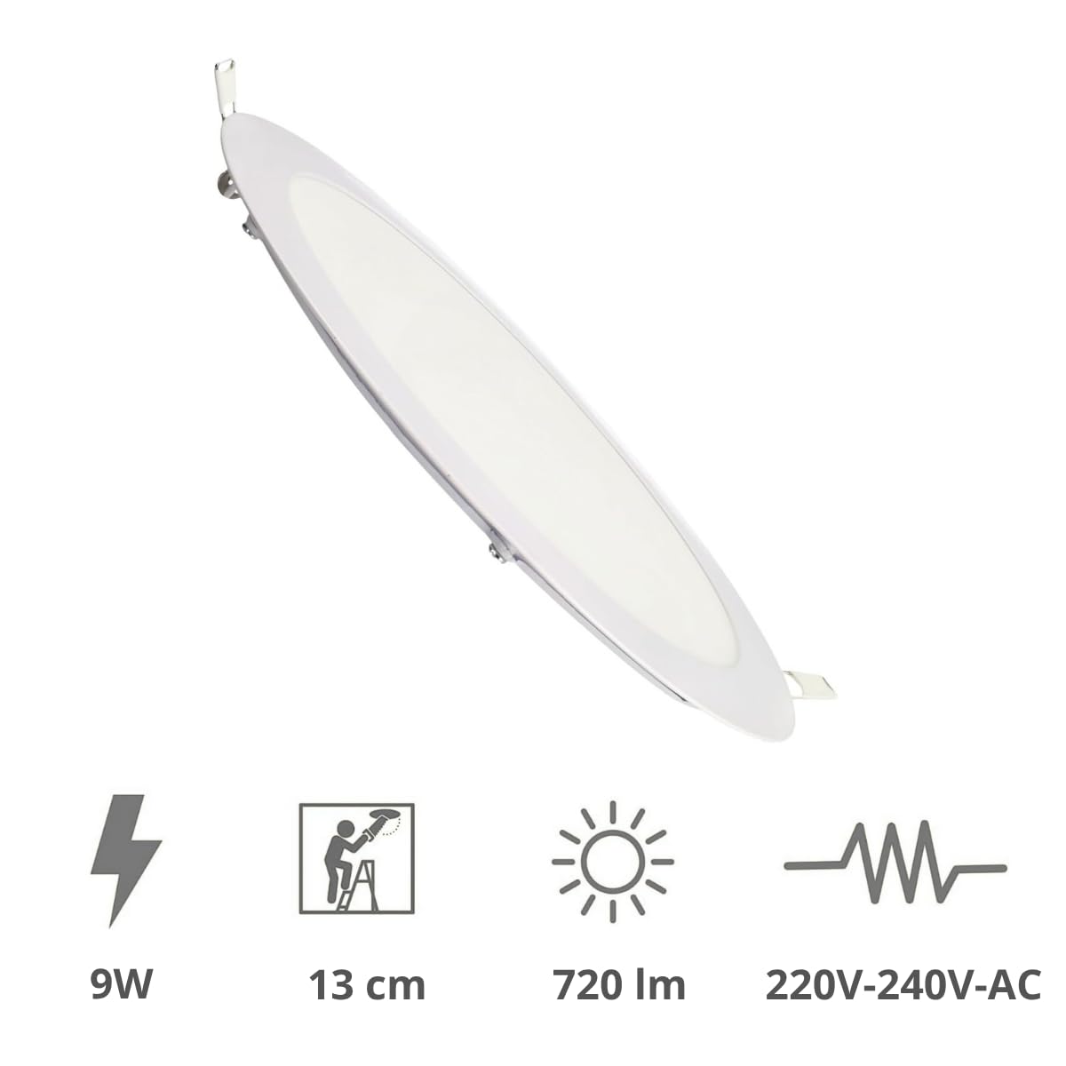Jandei - Downlight LED Panel Extraplano Redondo, Iluminación 9W, Interior para Oficina, Pasillos, Casa, Taller (Blanco Frío 6000K), Fuente de Alimentación incluida. Ahorro de energía.