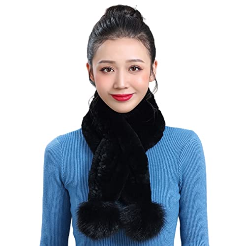 XUYUZUAU Écharpe Femme Véritable Fourrure de Lapin Rex Pompon Le Cache-col Automne Hiver Chaud Foulard Mode