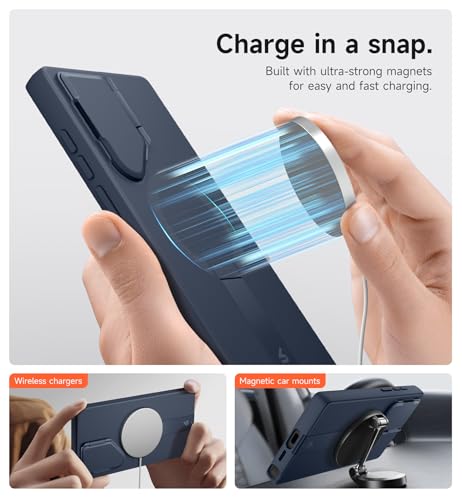 Image of SURITCH for Samsung Galaxy S24 Ultra Phone Case, Magnetic Protective Cover with Camera Cover & Adjustable Metal Kickstand for Galaxy S24 Ultra (2024)-Dark Blue