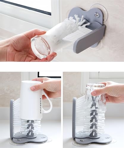Image of Water Bottle Cleaning Brush Glass Cup Washer, Brush-Up Glass Brush with Suction Cup /Beer Cup, Bar Kitchen Sink Home Tools