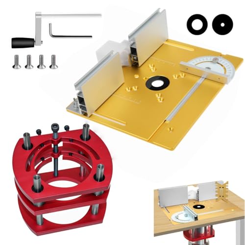 Router Lift Set Frästisch für Oberfräse mit Frästisch Einlegeplatte Aluminiumlegierung Planfräsvorrichtung Router Table für Nuten Zapfenschneiden Besäumen und Anfasen