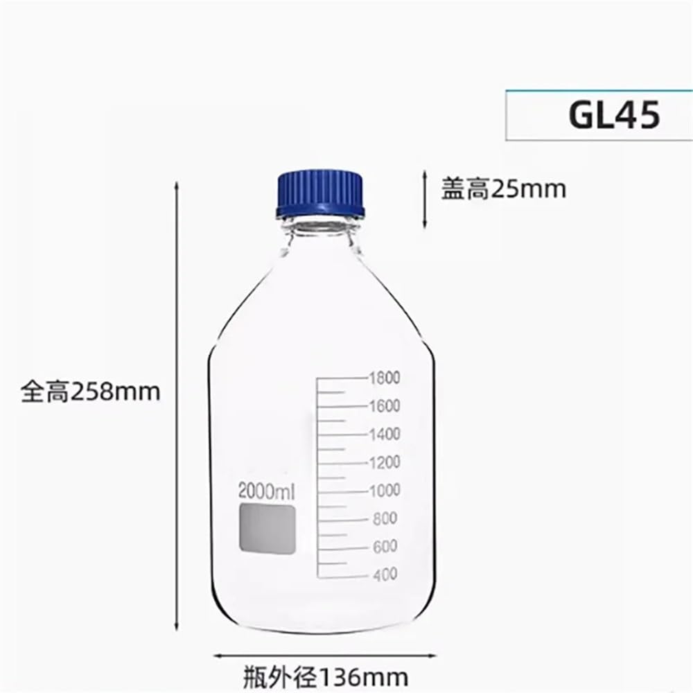Instrumentos y Equipos de Laboratorio Botella de repuesto de vidrio transparente de 2000 ml, cristalería de laboratorio de 2 l, boca GL45