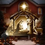 BBTO Luz Proyector de Navidad 1 Pieza – Efecto Dinámico, Proyección Similar a Holograma 3D, Función de Temporizador, Proyector Navideña para Interior y Exterior, Motivo de Pesebre de Navidad