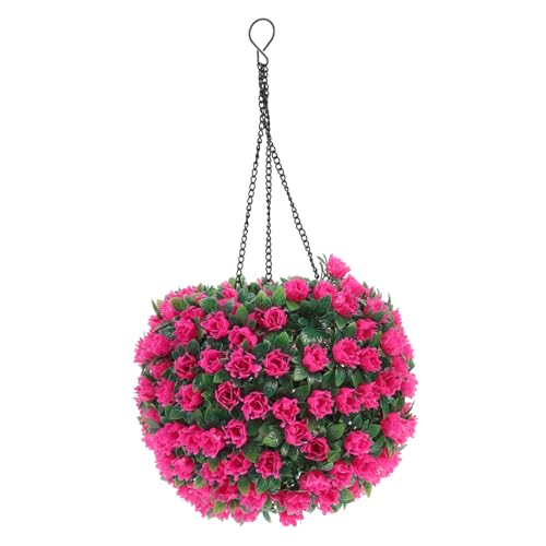 Boule topiaire fleurie rose lumineuse solaire led pour décoration extérieure