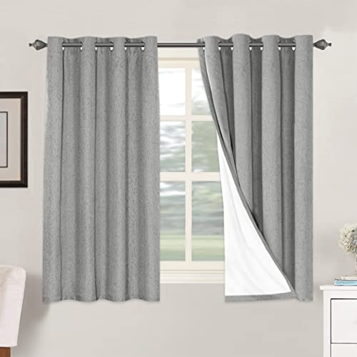 Image of H.VERSAILTEX Linen Blackout Curtains 54 Inches Long 100% Blackout Thermal Insulated Textured Linen Look Curtain Draperies Anti-Rust Grommet, Energy Saving with White Liner, 2 Panels, Dove Gray